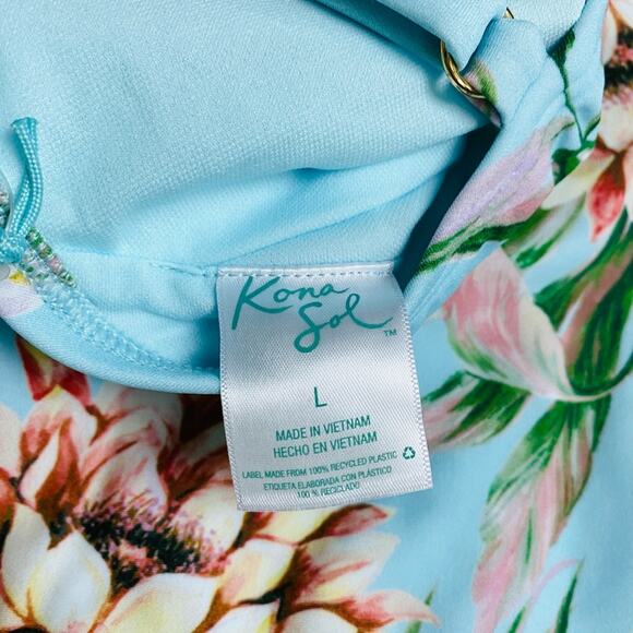 Kona Sol Wrap Front  Light Blue Floral One Piece Size L NWT - Picture 5 of 11